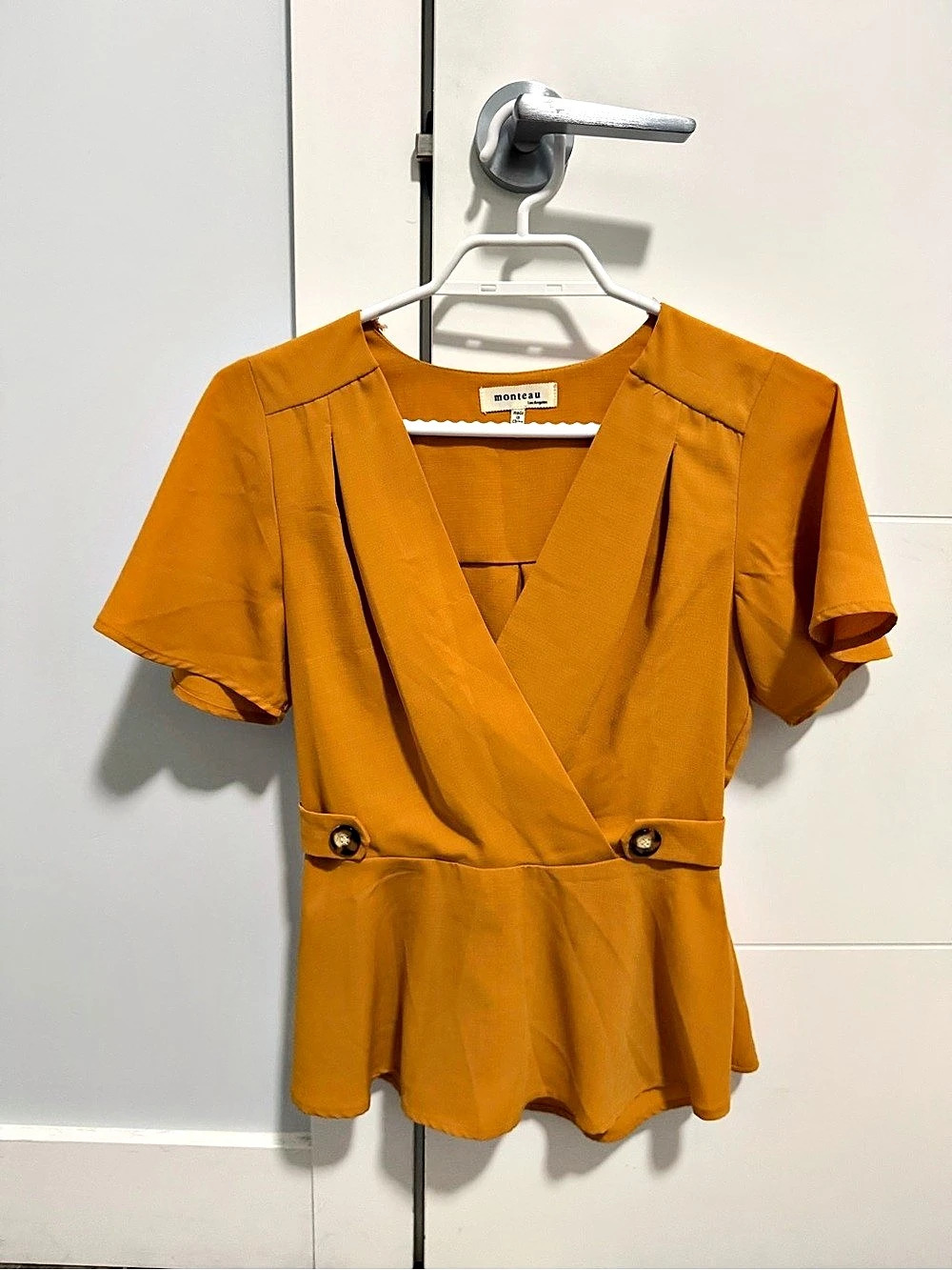 Monteau Los Angeles Wrap Front Peplum Blouse